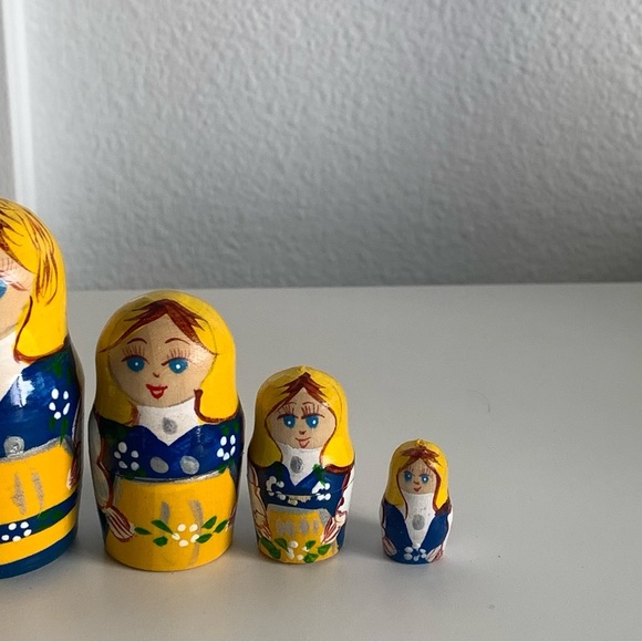 Hand-Painted Russian Nesting Dolls Matryoshka Stacking 6" Tall set of 6 yellow - Picture 4 of 15